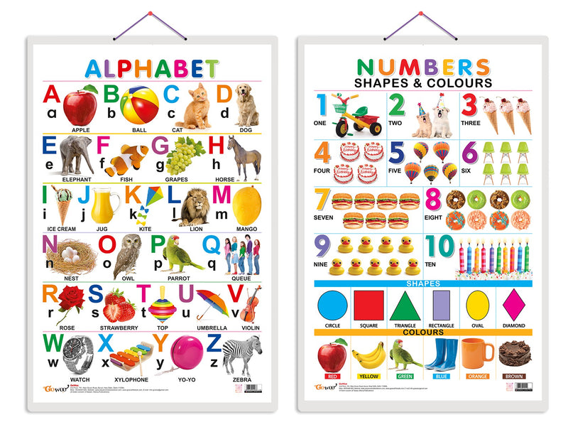 Set of 3 | 2 IN 1 PHONICS 1 AND PHONICS 2, 2 IN 1 HINDI VARNMALA AND BAARAHKHADEE and 2 IN 1 BENNY IS BORED AND BENNY IS LONELY Early Learning Educational Charts for Kids