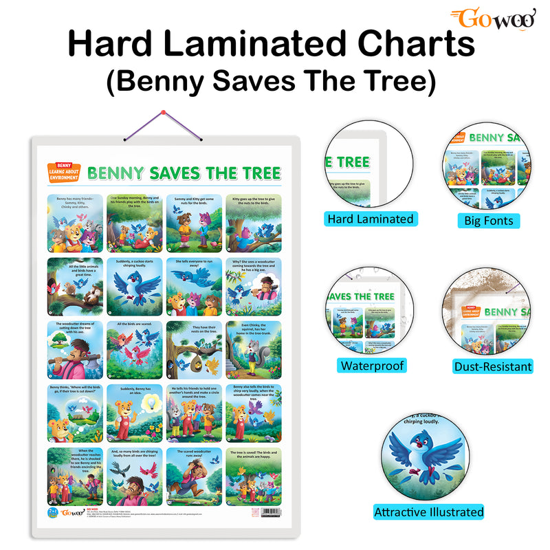 Set of 3 | 2 IN 1 BENNY IS SAD AND BENNY IS SHY, 2 IN 1 BENNY LEARNS TO LOVE PLANTS AND BENNY SAVES THE TREE and 2 IN 1 BENNY LEARNS ABOUT POLLUTION AND BENNY LEARNS NOT TO LITTER Early Learning Educational Charts for Kids