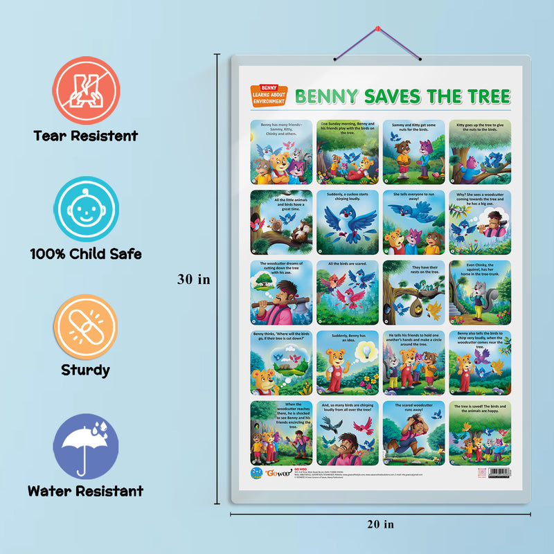 Set of 3 | 2 IN 1 BENNY IS SAD AND BENNY IS SHY, 2 IN 1 BENNY LEARNS TO LOVE PLANTS AND BENNY SAVES THE TREE and 2 IN 1 BENNY LEARNS ABOUT POLLUTION AND BENNY LEARNS NOT TO LITTER Early Learning Educational Charts for Kids