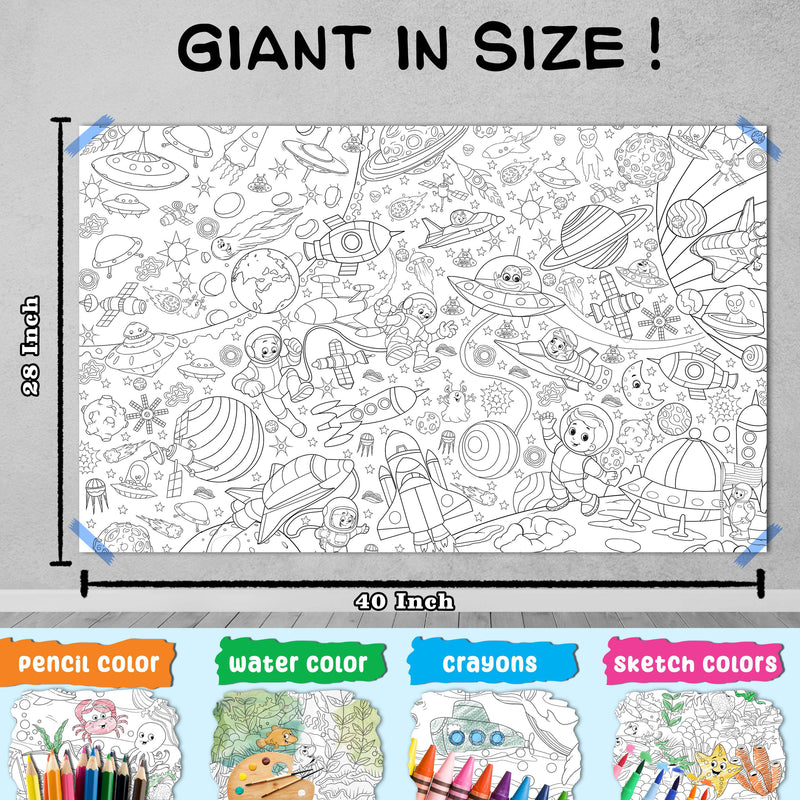 GIANT CIRCUS COLOURING POSTER, GIANT DINOSAUR COLOURING POSTER and GIANT SPACE COLOURING POSTER | Pack of 3 Posters I Artistic Coloring Posters Collection