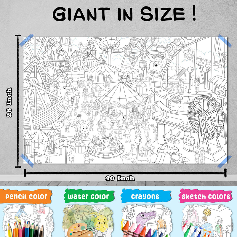 GIANT AMUSEMENT PARK COLOURING POSTER, GIANT SPACE COLOURING POSTER and GIANT UNDER THE OCEAN COLOURING POSTER | Gift Pack of 3 Posters I best birthday gift for children