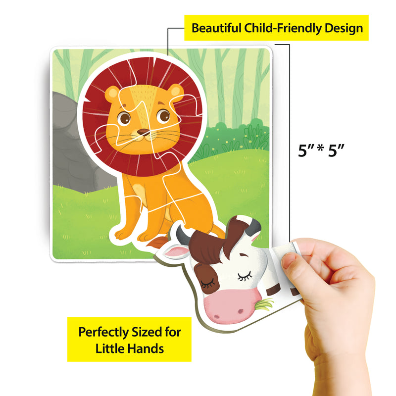 Little Berry Baby’s First Jigsaw Puzzle Set of 2 for Kids: Jungle Animals and Farm Animals - 15 Puzzle Pieces Each