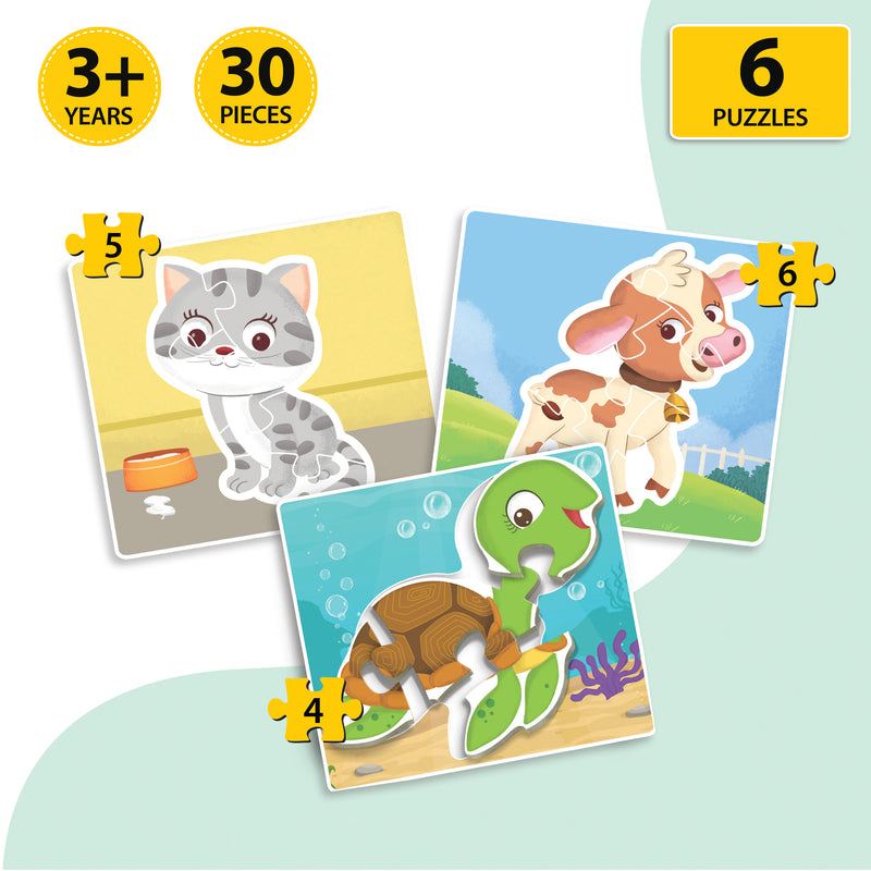 Little Berry Baby’s First Jigsaw Puzzle Set of 2 for Kids: Baby Animals and Ocean Animals - 15 Puzzle Pieces Each