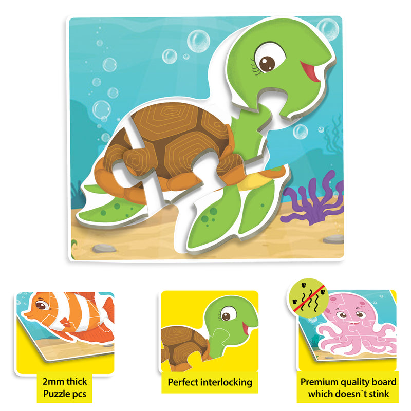 Little Berry Baby’s First Jigsaw Puzzle Set of 2 for Kids: Baby Animals and Ocean Animals - 15 Puzzle Pieces Each