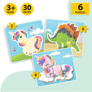 Little Berry Baby’s First Jigsaw Puzzle Set of 2 for Kids: World of Dinosaurs and Magical Unicorns - 15 Puzzle Pieces Each