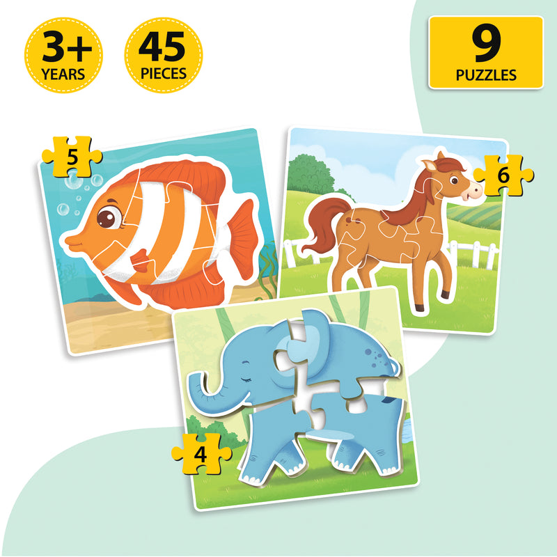 Little Berry Baby’s First Jigsaw Puzzle Set of 3 for Kids: Jungle Animals, Farm Animals & Ocean Animals - 15 Puzzle Pieces Each