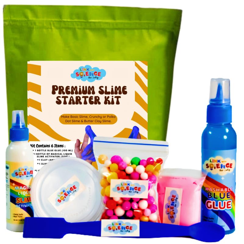 Link With Science Premium Slime Starter kit | DIY Homemade Slime Making KIT | Putty Toy Kit for Girls Boys Kids | Perfect for making Basic Slime, Crunchy or Polka Dot Slime and Butter Clay Slime. (Blue)