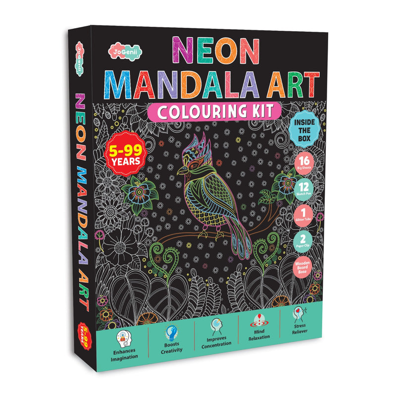 JoGenii Neon Mandala Art Colouring Kit - Unique Gift for kids and adults