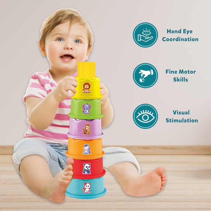 Little Berry 3-in-1 Stacking Cup Set for Kids with Shape & Colour Sorter - Baby & Toddler Activity Toy (Multicolour)