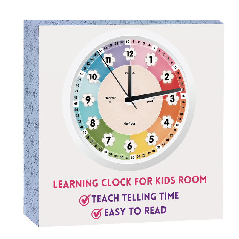 CocoMoco Kids Learning Clock for Kids Room Decor, Telling Time Teaching Clock, Analog Kids Clock for Teaching Time, Kids Learn to Tell Time Easily, Birthday Gift for Kids - 11.5 x 11.5 Inches