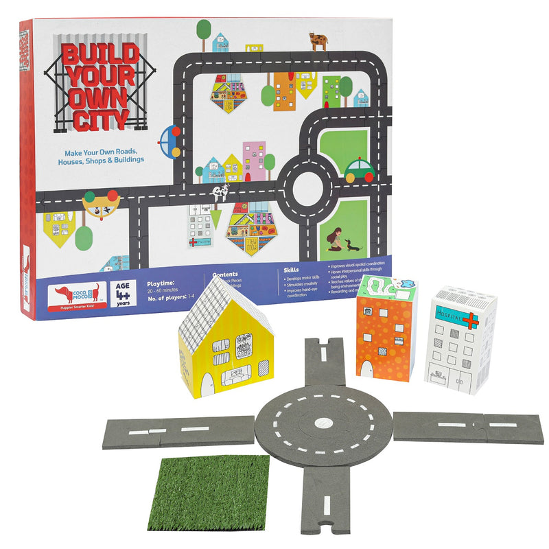 CocoMoco Kids Build your Own City 50 pieces Road Track, Flexible Road Puzzle Pretend Play Car Race Track Set, Educational Toy for Kids Ages 5+ years Boys Girls