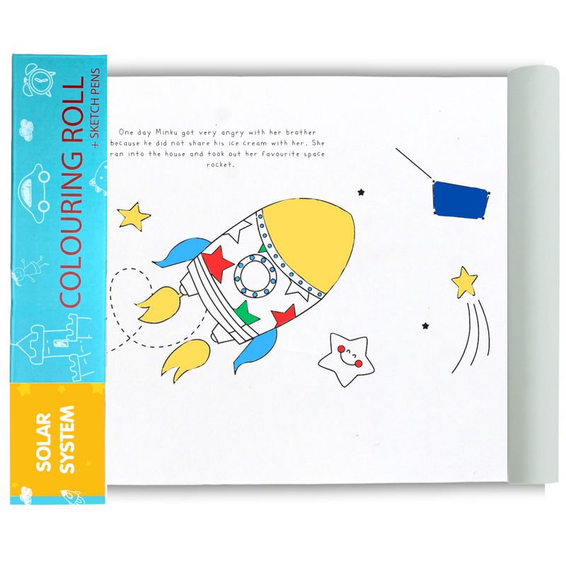 CocoMoco Kids Colouring Roll - Solar System for Kids - 11 feet Big Size Art and Craft Reusable Drawing Paper Roll - Birthday Return Gift (Pack of 1)