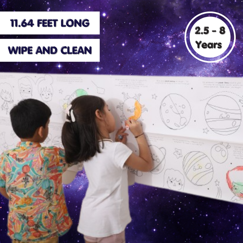 CocoMoco Kids Colouring Roll - Solar System for Kids - 11 feet Big Size Art and Craft Reusable Drawing Paper Roll - Birthday Return Gift (Pack of 1)