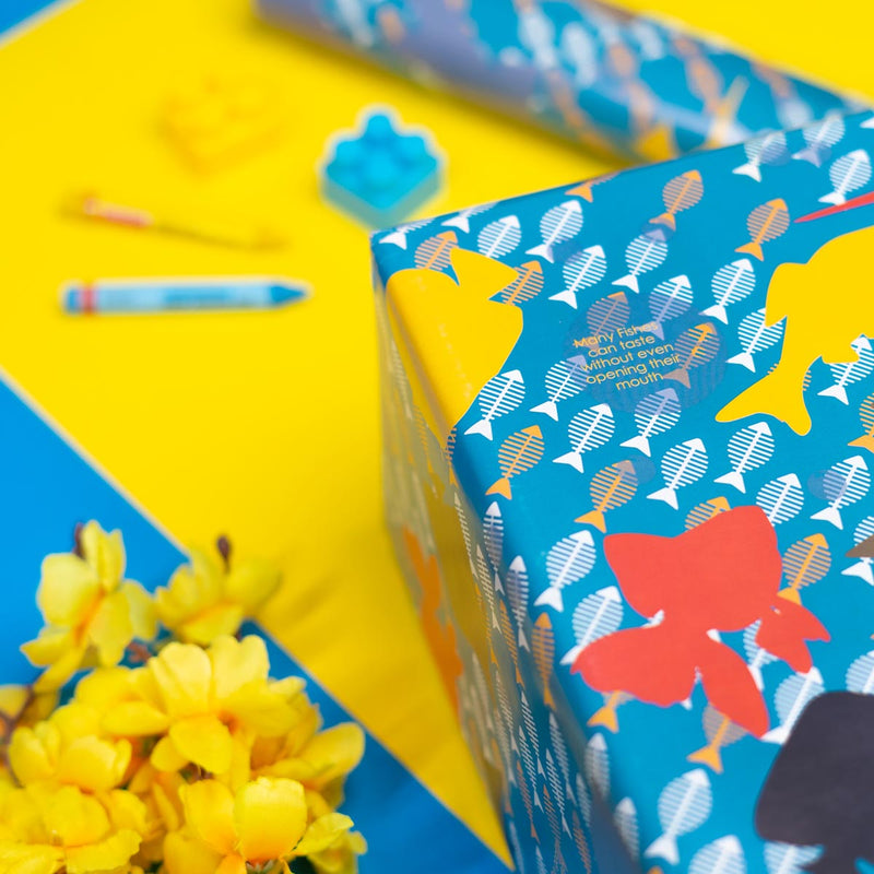 eVincE set of 10 Fish Gift Wrapping Paper | Informative designs for curious kids | 70x50 cms