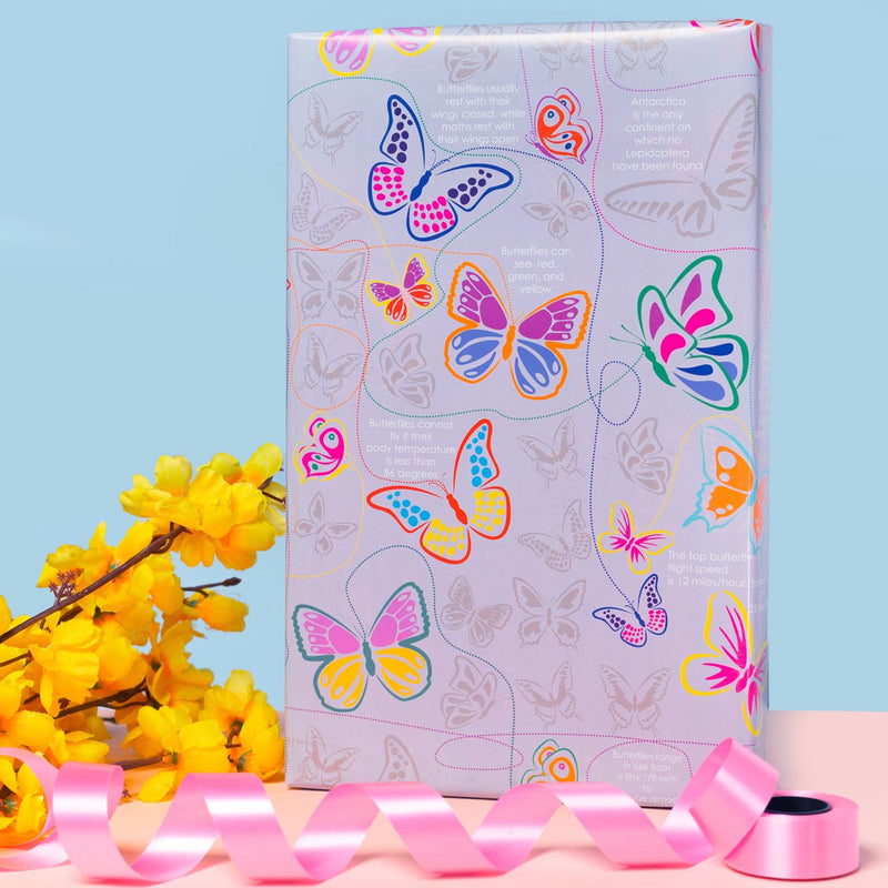 eVincE Assorted Gift Wrapping Paper | Butterfly, Giraffe & Dogs, 3 Designs with facts | 70 x 50 cms - 15 sheets