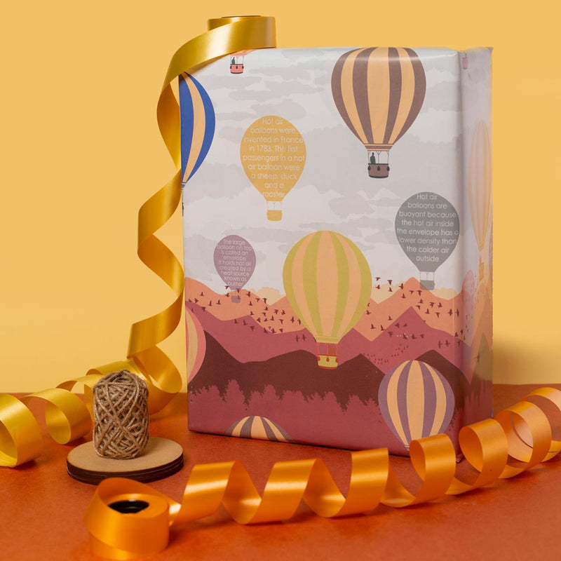 eVincE Assorted Gift Wrapping Paper | Giraffe, Monkey & Hot Air Balloon, 3 Designs with facts | 70 x 50 cms - 15 sheets