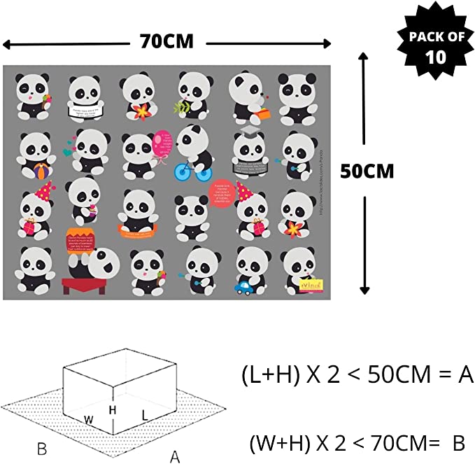 eVincE Panda Gift Wrapping Paper for kids birthday theme party | Pack of 10 Sheets | 70 x 50 cms