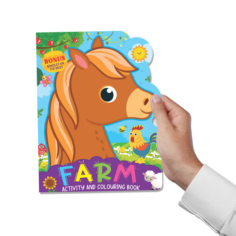 Farm Activity and Colouring Book- Die Cut Animal Shaped Book : Interactive & Activity Children Book by Dreamland Publications 9789394767591