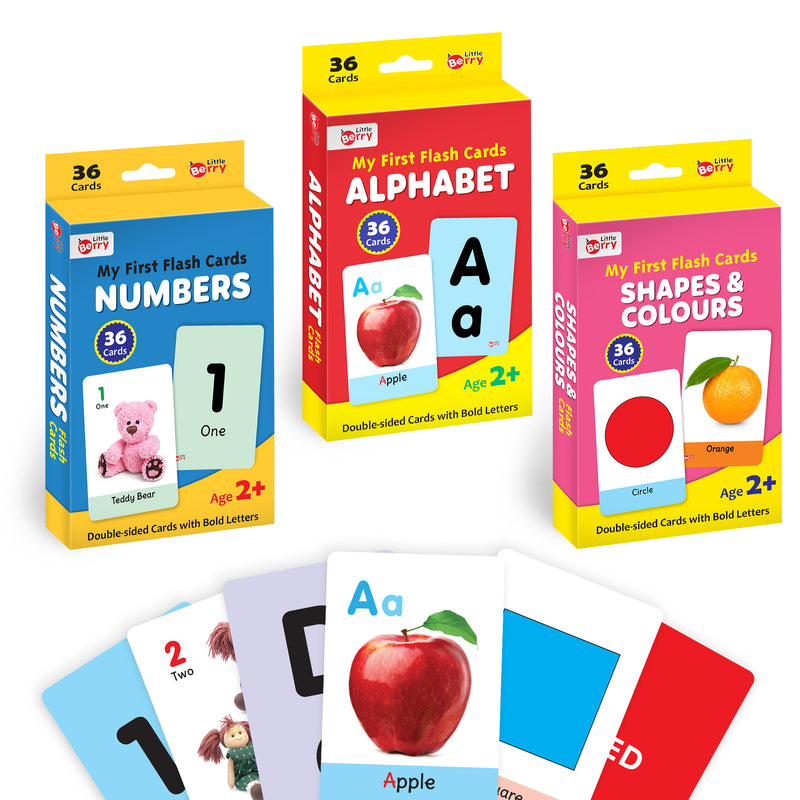 Little Berry My First Flash Cards for Kids (Set of 3): ABC, Number, Shape & Colour - 108 Card