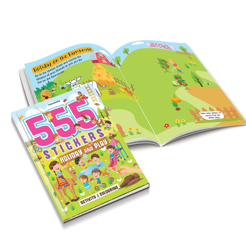 555 Stickers, Holiday and Play Activity and Colouring Book : Interactive & Activity Children Book by Dreamland Publications