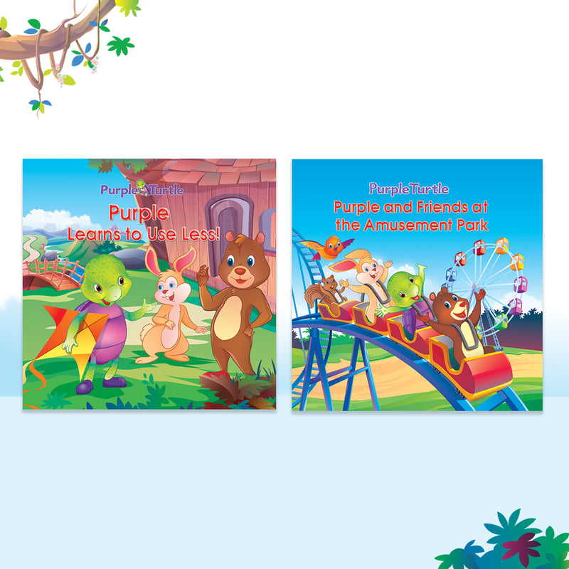 Story Books for Kids (Set of 2 Books) Learn to Use Less, Friends at The Amusement Park