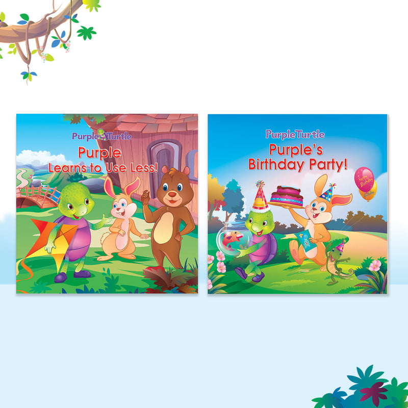 Story Books for Kids (Set of 2 Books) Learn to Use Less, Purple's Birthday Party